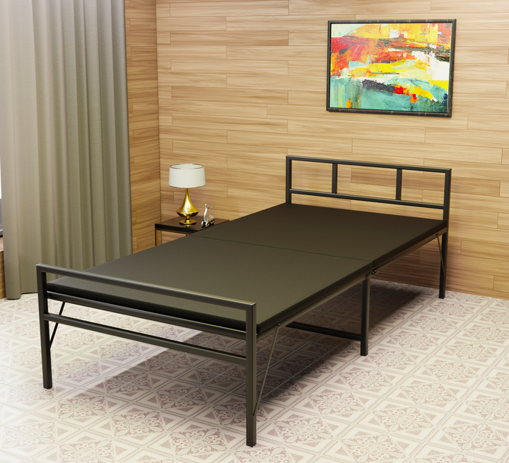 Sahni Foldable Furniture  2fold Bed Frame with Attached Hard Cushion (size 6ft x 3ft)