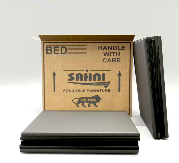 Sahni Foldable Furniture  2fold Bed Frame with Attached Hard Cushion (size 6ft x 3ft)