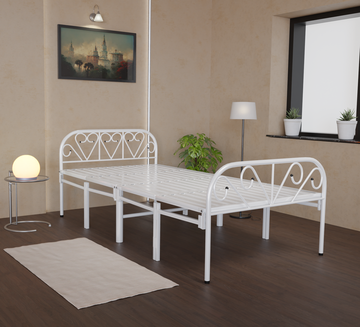 Sahni Foldable Furniture Folding Bed Queen Size Without Mattress (6by4ft, Powder Coated) White Color