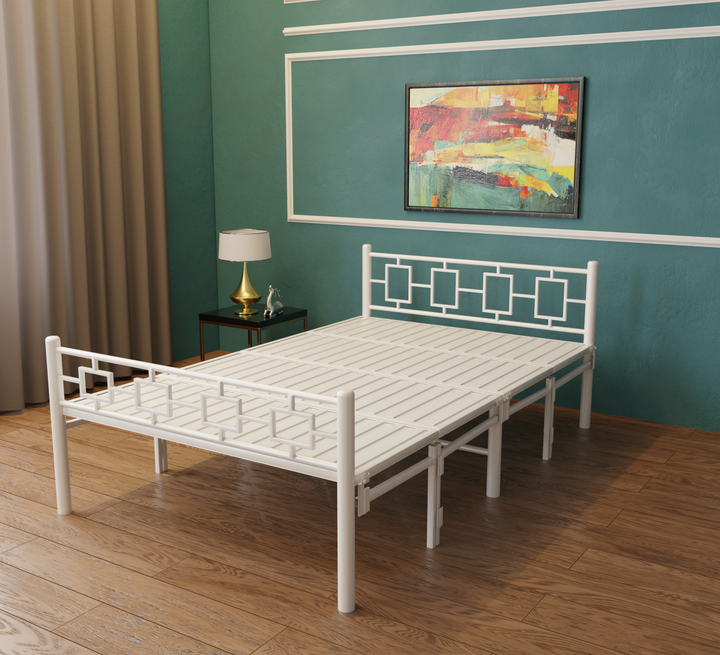 Sahni Foldable Furniture Modern Folding Bed Queen Size Without Mattress (6by4ft, Powder Coated) White Color