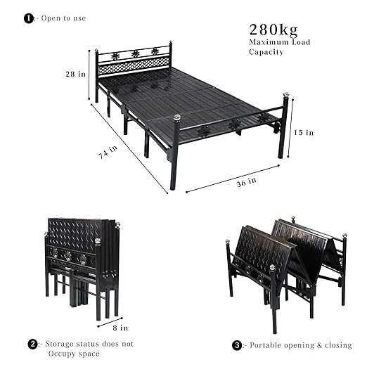 Sahni Foldable Furniture European Style Single Foldable Metal/Iron/Steel Bed/cot without mattress  for Sleeping (Glossy Finish, 6ft by 3ft)