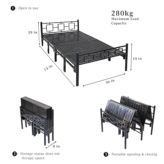 Sahni Foldable Furniture Mordern Single Folding Bed without Mattress for Sleeping Adult and Guest (Glossy Black Finish,  6ft by 3ft)