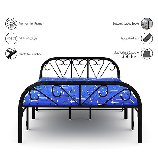 Sahni Foldable Furniture Queen Size Iron/Metal/Steel Folding Bed with Fixed Mattress (188 cm x 120 cm, 6ftx4ft Multi Colour)