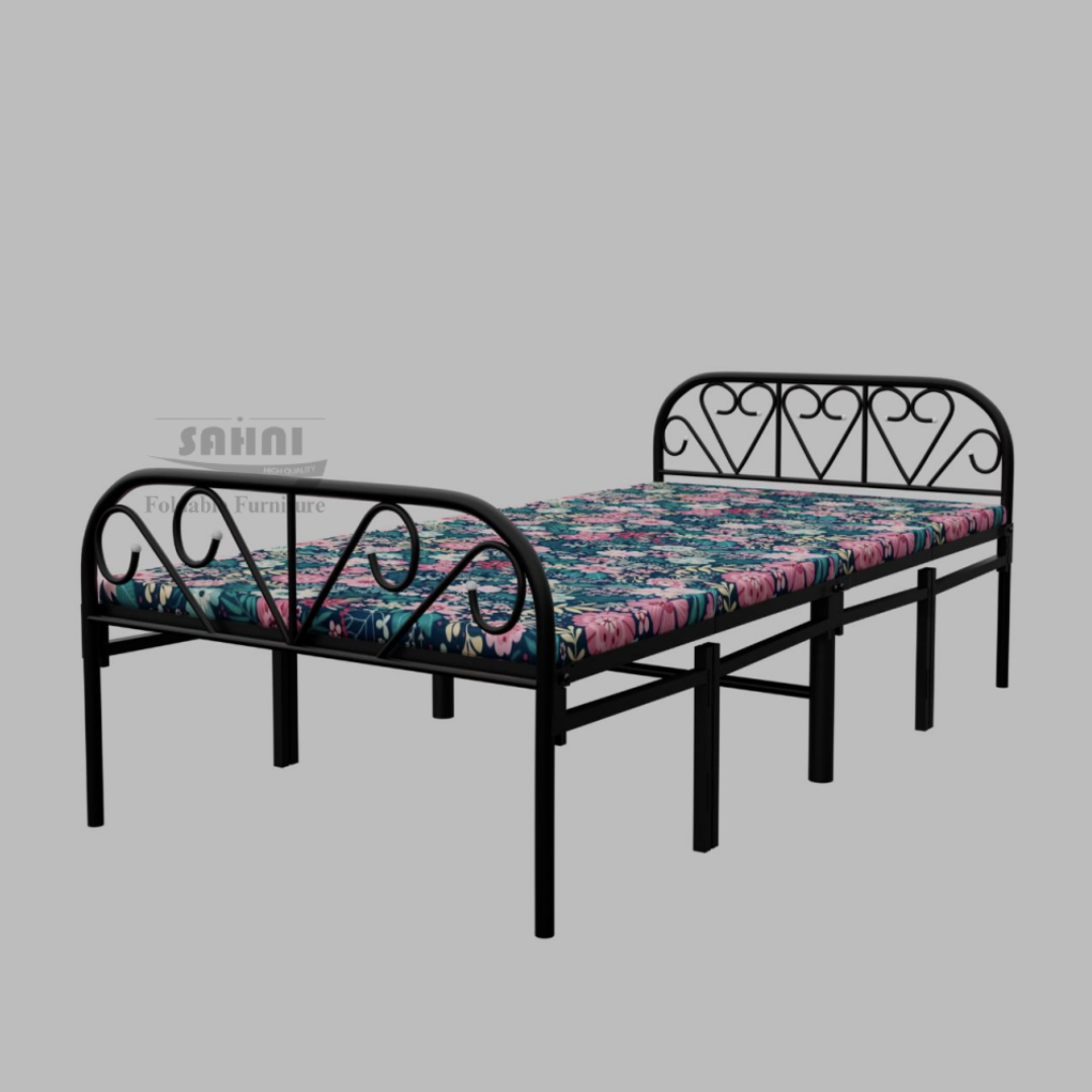 Sahni Foldable Furniture Queen Size Iron/Metal/Steel Folding Bed with Fixed Mattress (188 cm x 120 cm, 6ftx4ft Multi Colour)