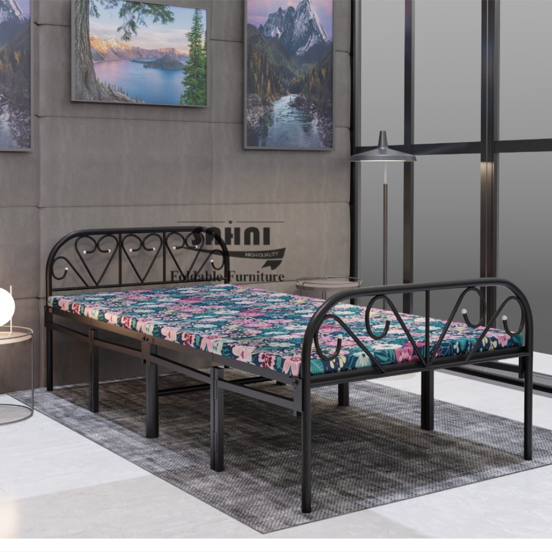 Sahni Foldable Furniture Queen Size Iron/Metal/Steel Folding Bed with Fixed Mattress (188 cm x 120 cm, 6ftx4ft Multi Colour)